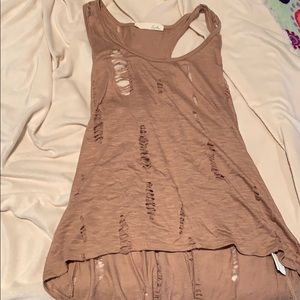 Distressed tan/brown tank top